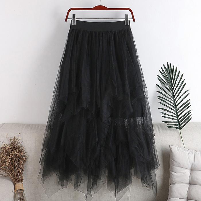 Women Spring Fall High Waist All Match Multi-Layer Color Matching Mesh A Line Skirt