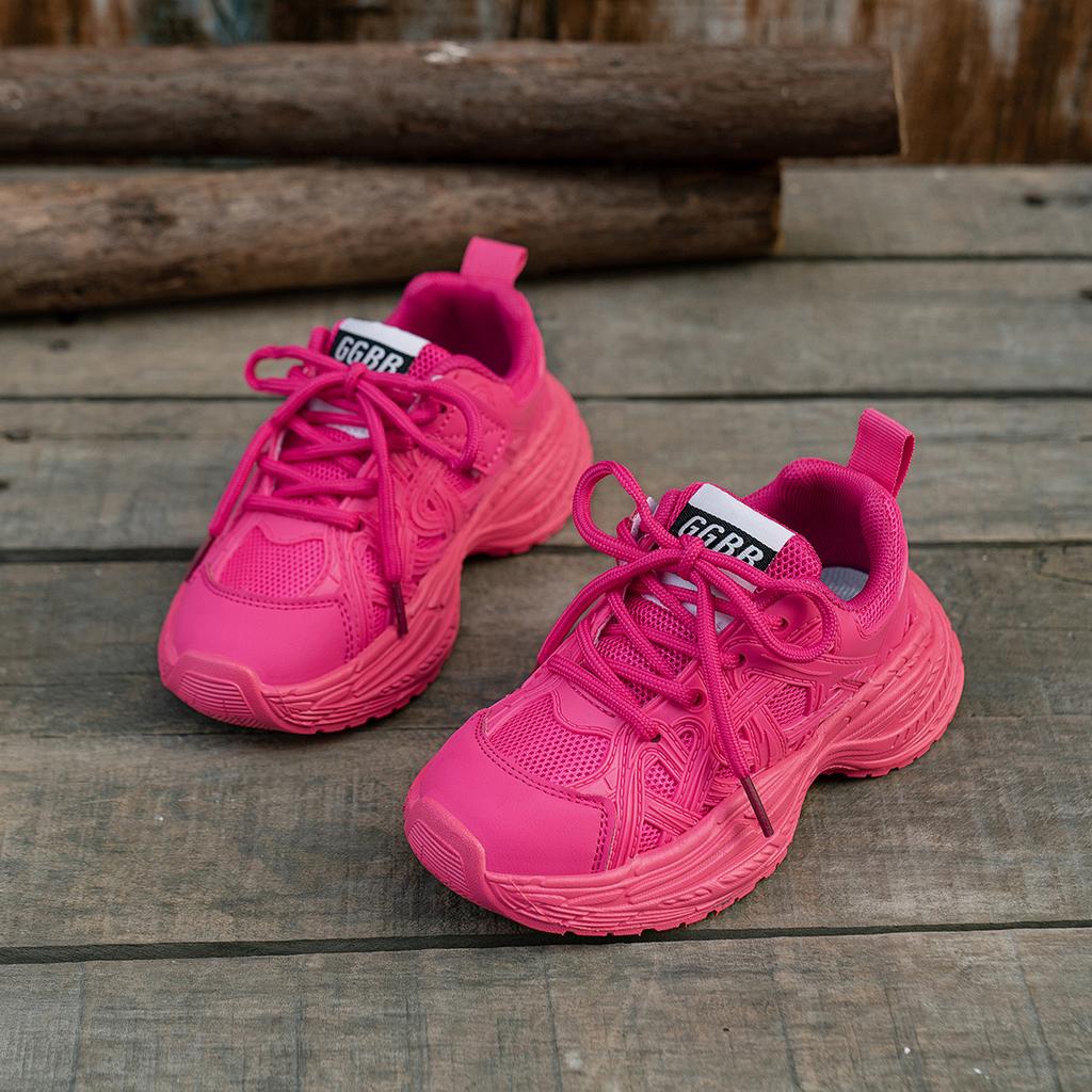 Girls Shoes Red Sneakers 2025 Spring Children's Shoes Breathable Non-slip Fashion Boys Fluorescent Green Dad Shoes