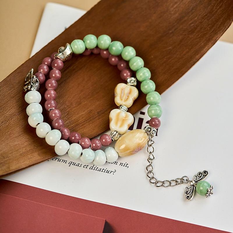 Jingdezhen Ceramic Bracelet Jewelry Double-layer Stacked Beaded Gold List Title Bracelet Wholesale