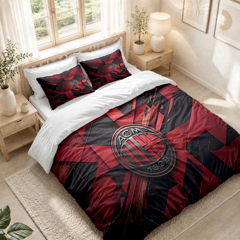 Bedding Set 1 Duvet Cover 2 Pillowcases AC Milan Print Bedroom Home Decoration