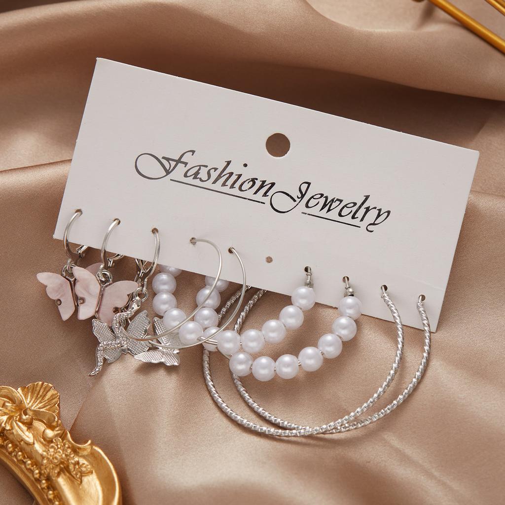 Vintage Geometric Gold Color Hoop Earrings Set Imitation Pearls Acrylic Butterfly Heart Dangle Drop Earrings Trend Jewelry Gifts