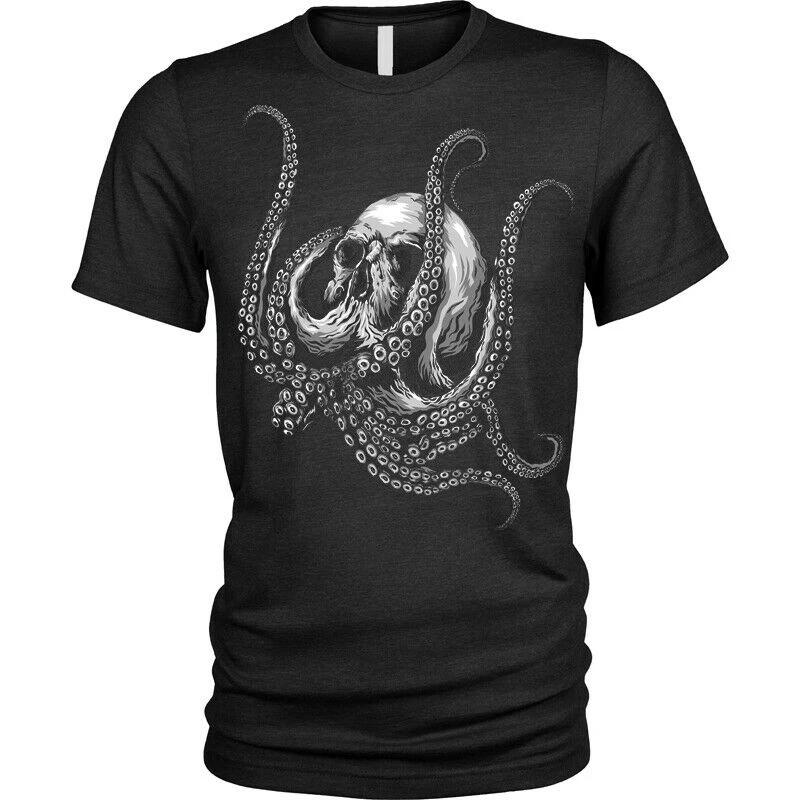 

Cthulhu Skull Octopus Horror Gothic Squid T Shirt New 100% Cotton Short Sleeve O-Neck T-shirt Casual Top - Men s Summer Cott... S разноцветный