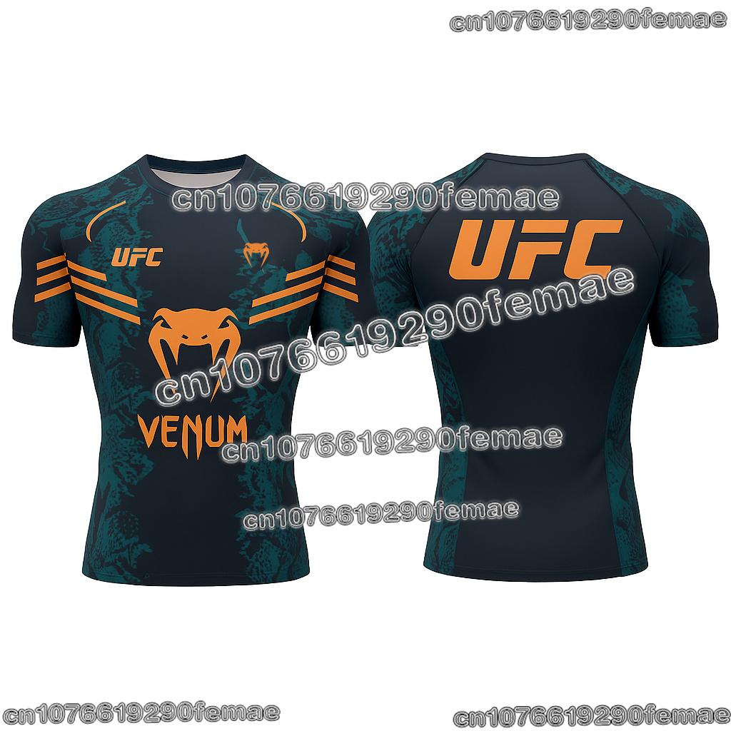 Camiseta de Entrenamiento Transpirable de Secado Rápido para Hombre UFC Alta Calidad Cuello Redondo Manga Corta Ropa Deportiva para Gimnasio Cómodo Top de Fitness para Verano