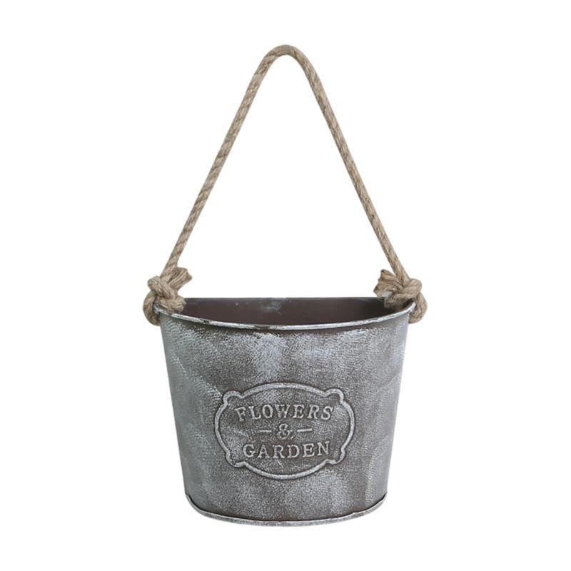 Retro Tin Wall Mounted Flower Pot Container For Indoor Outdoor Decoration With Rust Resistant Coating And Sturdy Hook