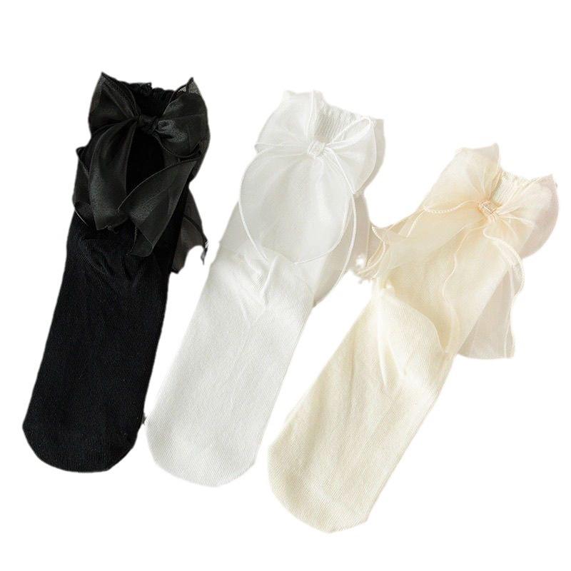 Lolita Socks, Trendy Mid-calf Socks, Cute Lace Bow, Princess Lace Socks