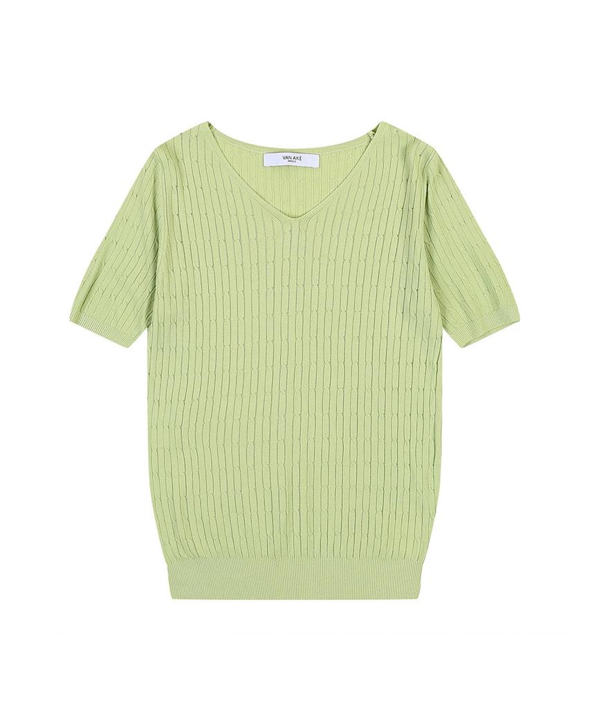 VANAKE V-Neck Ribbed Short Sleeve Knit_Vb38Ktug09Z