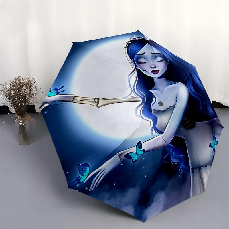 Corpse Bride Blue Butterfly Fantasy:Automatic Opening/Closing Umbrella with 3 Fold Design and Iron Frame Perfect Gift for Fans,Travelers