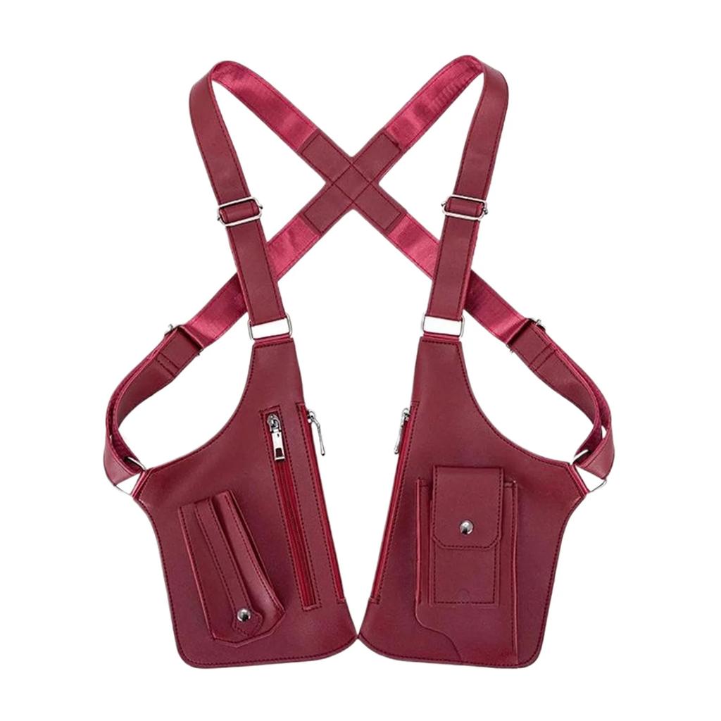 Double Shoulder Strap Men's Chest Rig Bag Multi-Pocket Outdoor Anti-Theft Tactical Fishing Bag Waterproof PU Multi-Purpose Pack