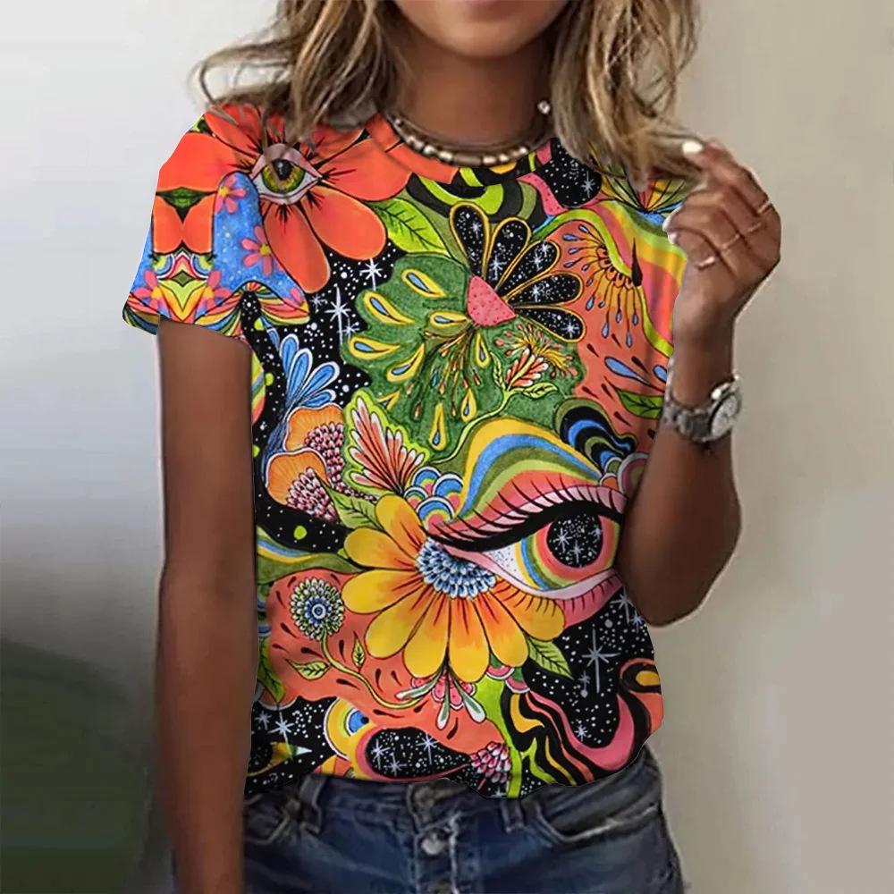 Stampa a quadri moda donna girocollo maniche corte, T-shirt casual quotidiana ampia abbigliamento