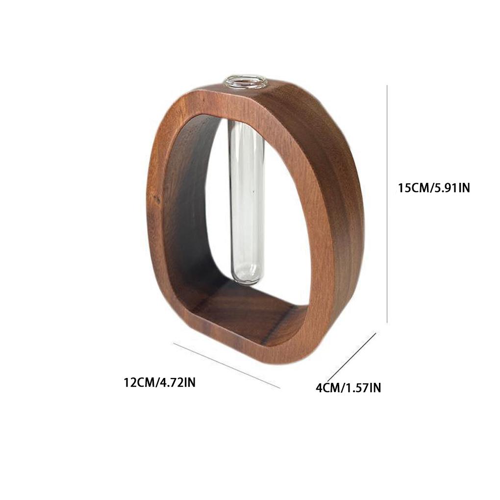 1PC Walnut Wooden Flower Vase Simple Glass Plant Vase Mini Aquarium Vase Flower Arrangement Home Decoration