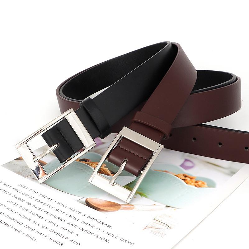 Simple Color Solid Silver Square Buckle Womens Belt Casual Versatile And
