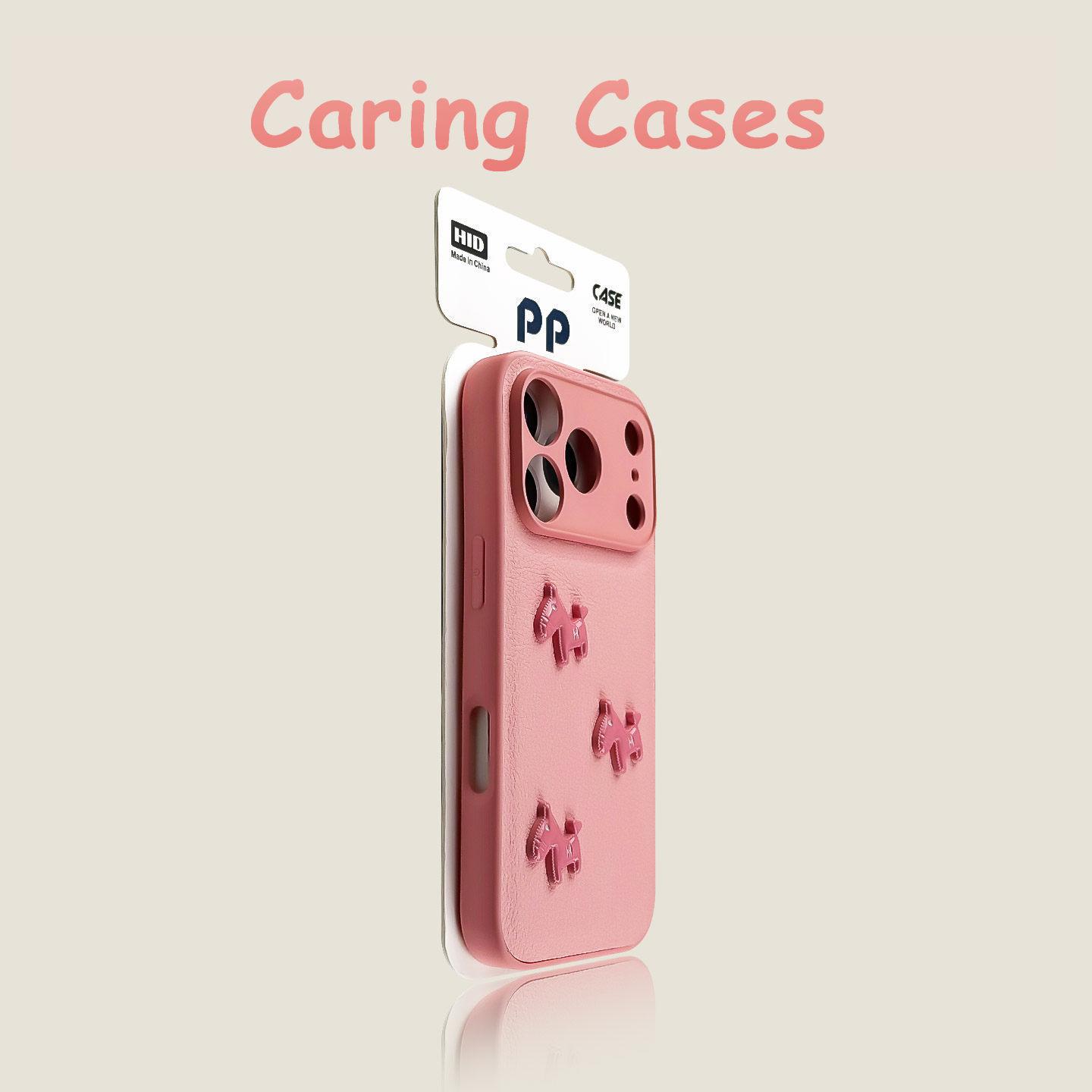 

For iPhone 17 Pro Max Case Plain Leather 3D Horse Shockproof Precision Hole Soft Shell Cover with iPhone 16 15 14 13 12 11 iPhone 15 Pro рожевий