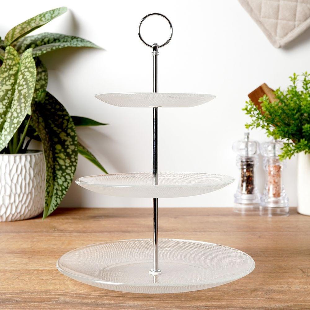 Patera 3-piętrowa Poziomowa Szklana Na Ciasto Ciastka Owoce Przekąski