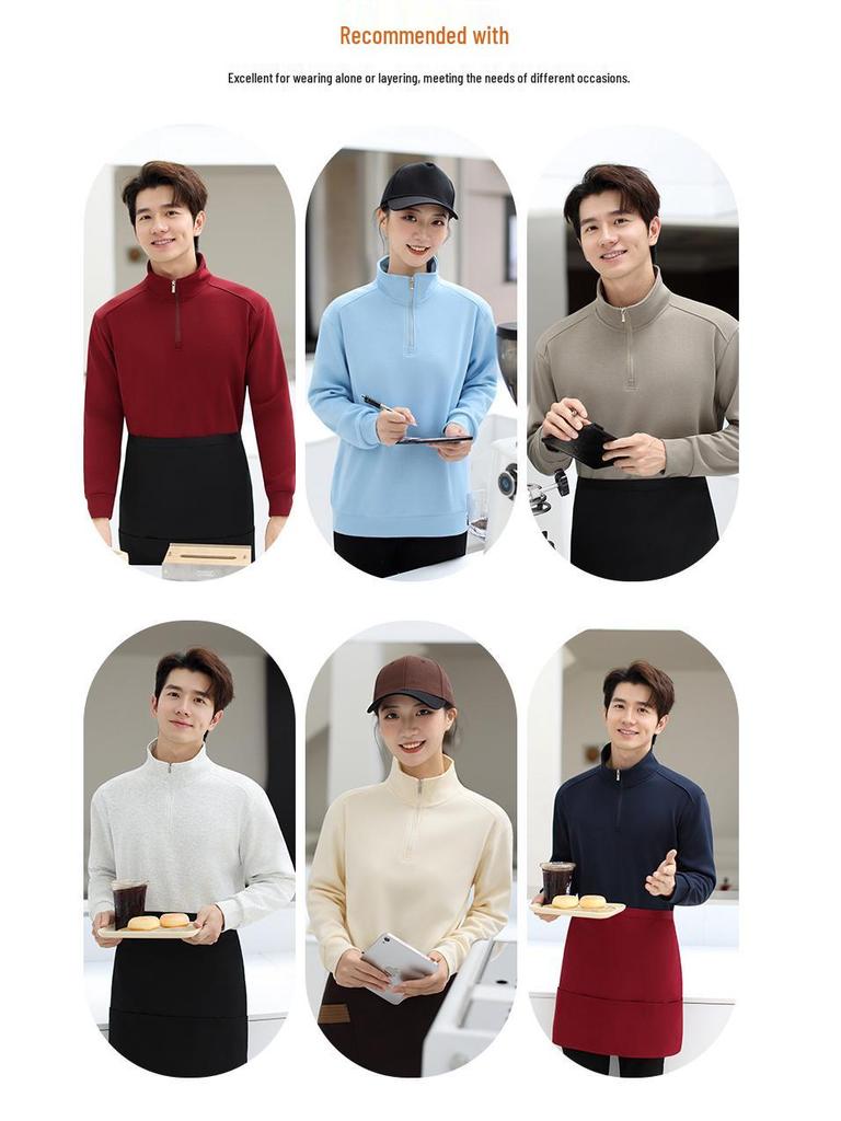 Men's Winter Fleece Hoodie for Catering & Milk Tea Shops - Custom Logo, Fashionable, Long-Sleeved Workwear
