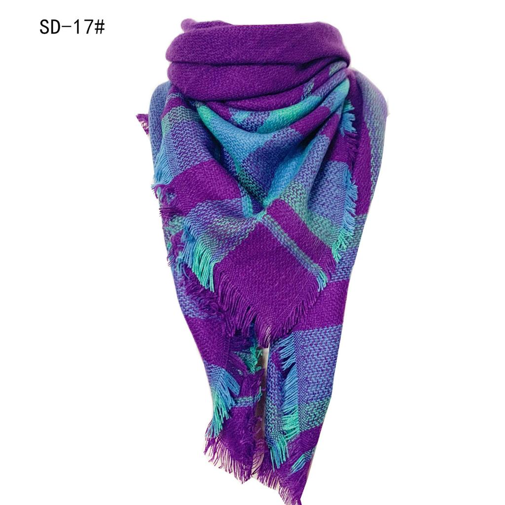 Spring Autumn Winter Imitation Cashmere Double-sided Colorful Plaid Triangle Scarf Women's Neck Shawl