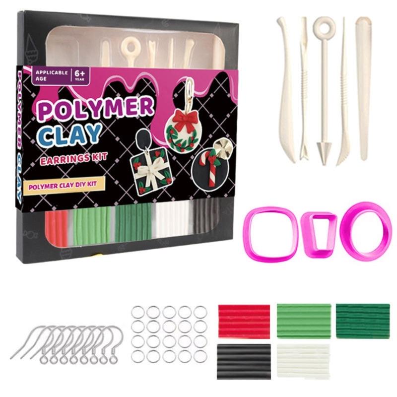 40Pcs Clay Jewelry Making Set with 5 Color Soft Clay, Sculpting Modelling Tool Clay Cutter, Earring Hooks for Artist Kid