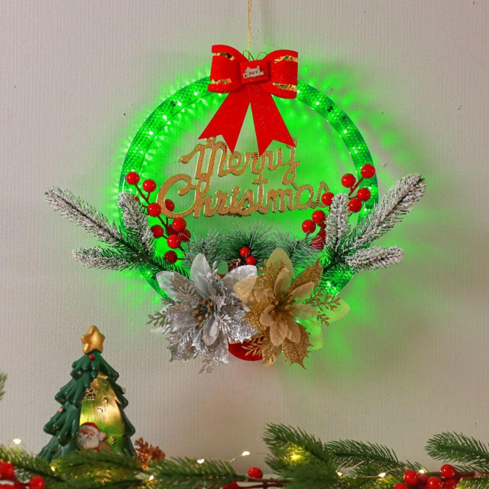 Timer Function Artificial Wreaths Glowing Xmas Decorations LED Christmas Decorations  Wall