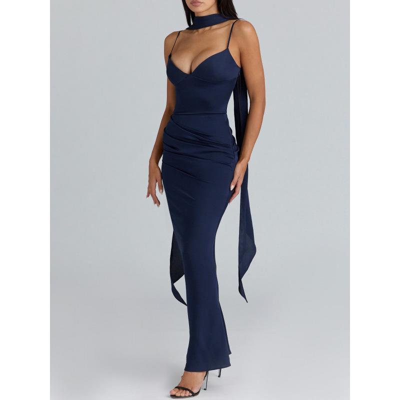 European & American Women's Spaghetti Strap Backless Bodycon Evening Gown - Sexy & Elegant Long Dress