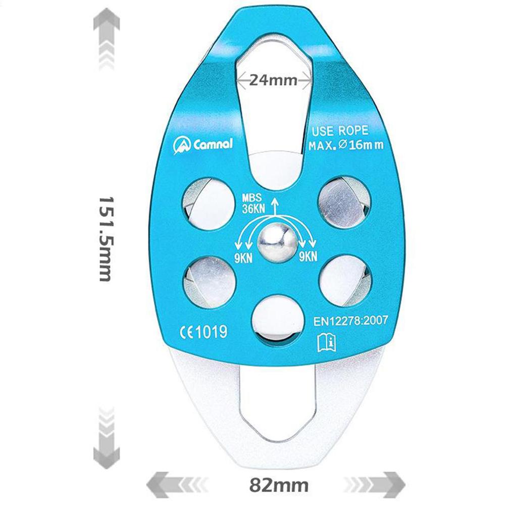 36KN Double Pulley for 16mm Rope Rock Tree Climbing Dragging - CE Approved