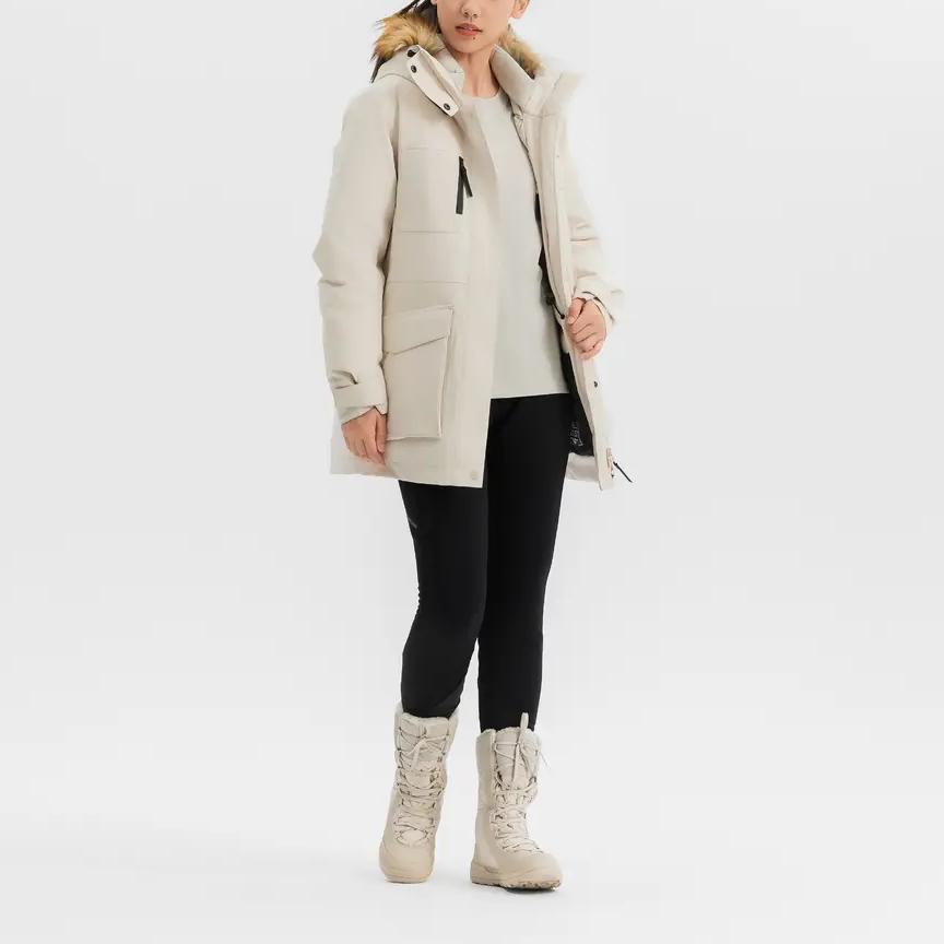 DECATHLON SH900 QUECHUA Minimalist Letter Warm Waterproof Hooded Down Jacket Women's Cream Beige