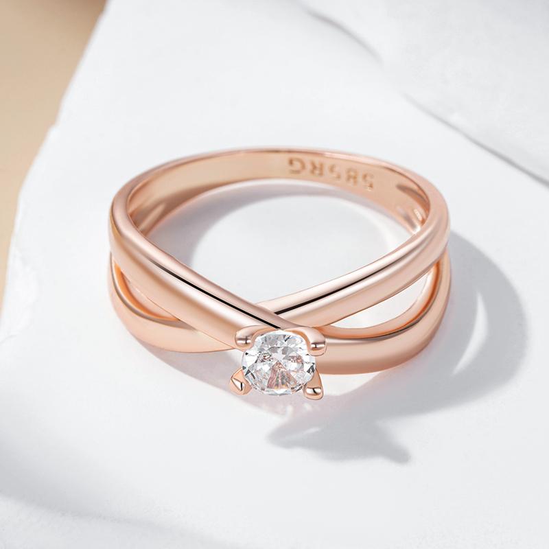 Simple Glossy Cross Rings For Women Fashion Rose Gold Color With Natural Zircon Accessories Daily Fine Jewelry