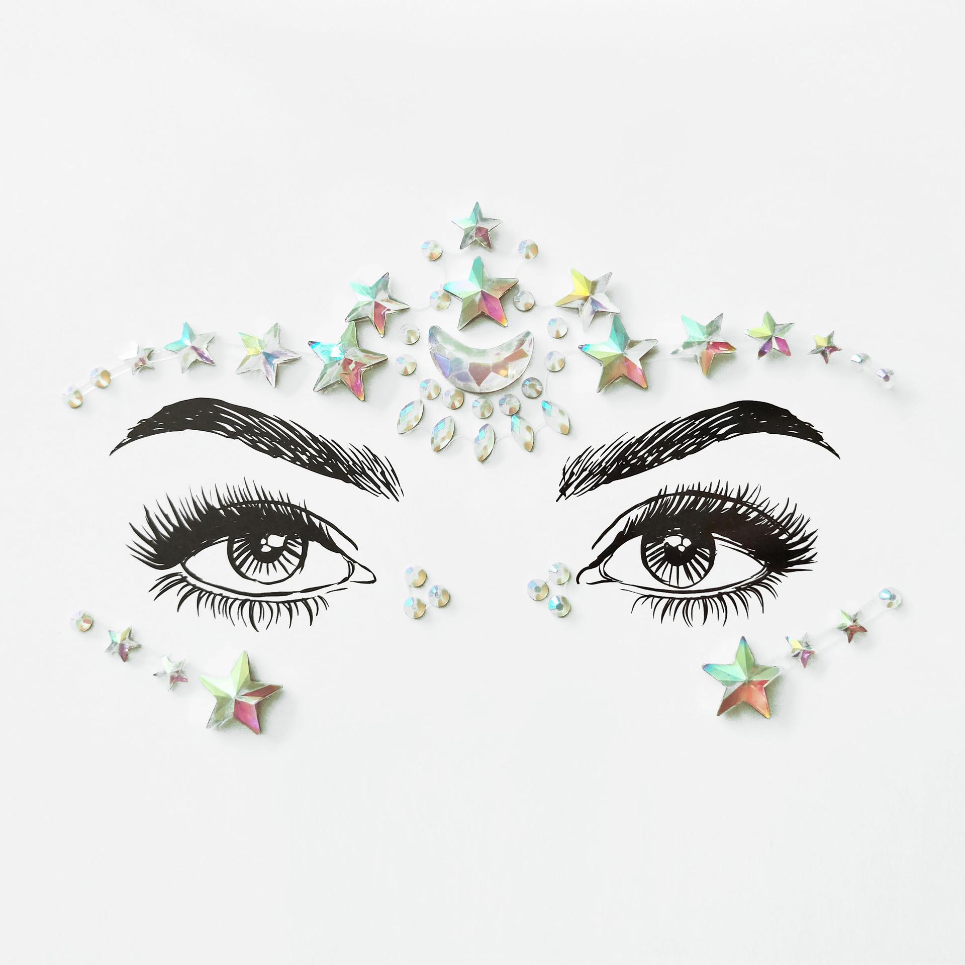 

Кришталеве обличчя Коштовності Стрази Наклейки для обличчя Макіяж для обличчя Фестиваль дорогоцінних каменів Блиск Татуювання брів Фестивальна вечірка Жінки в одяганні 12.5*16.5CM