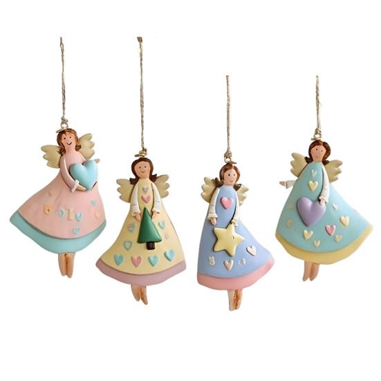 Tre Engel Julepynt Rustikk Gårdshus Engeldekorasjoner Juletre Hengepynt for Ferie Hjemmedekor