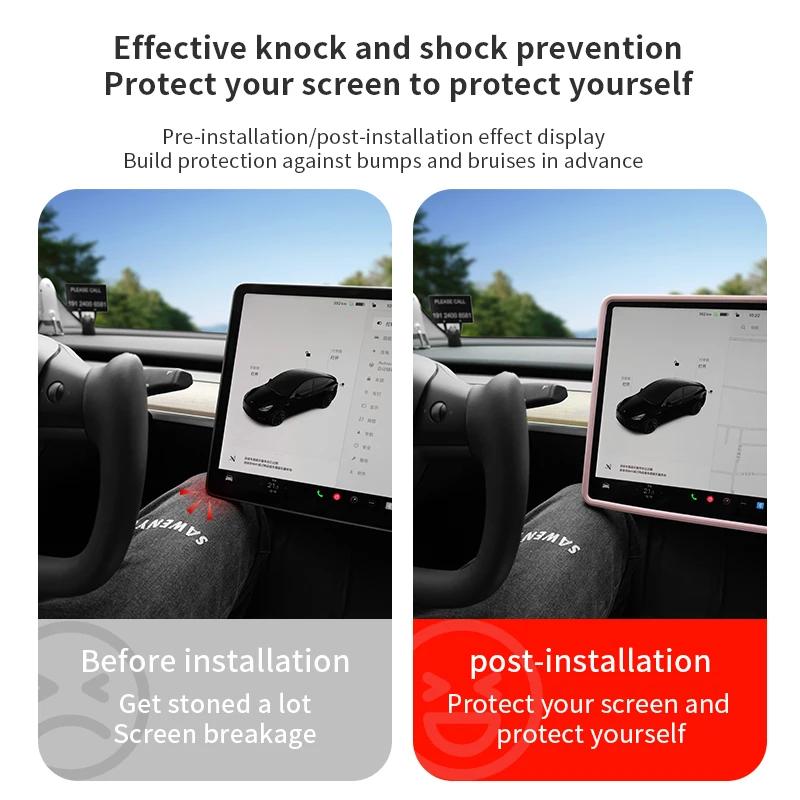 For Tesla Model Y Juniper Model 3 Highland Full Coverage Protective Frame Edge Cover Anti Scratch Silicone Screen Protector