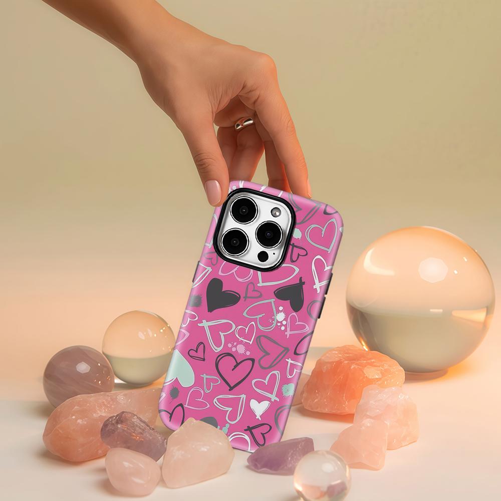 Pink Graffiti Heart Phone Case for IPhone 17 16 15 14 13 Pro Max Plus for Magnetic Single Double-layer Tough Case