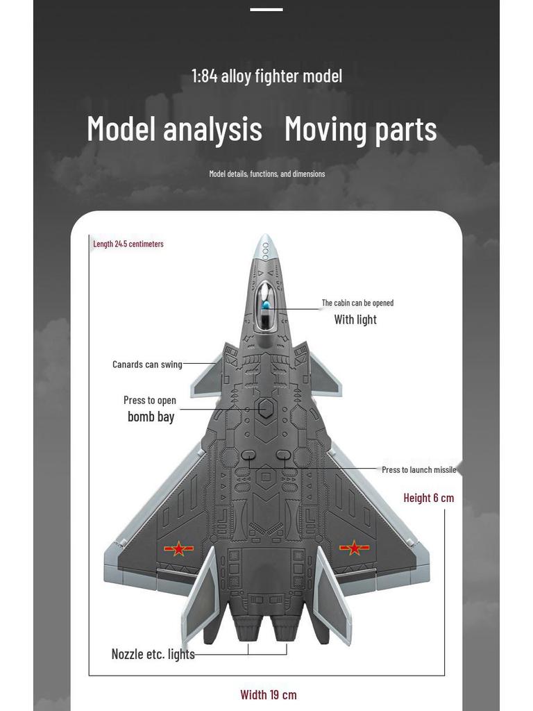 1:84 J-20 Stealth Fighter Alloy Model Toy with Sound & Light, Pull-Back Action, Folding Wings