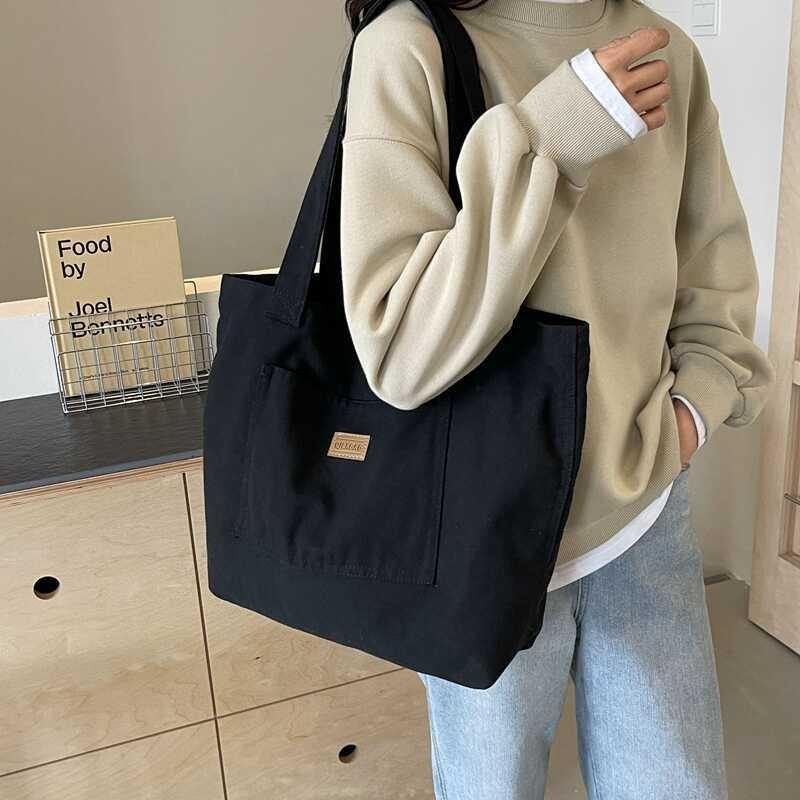 Stylish Unisex Retro Canvas Tote Bag Large Capacity Chic Shoulder Bag For School Or Commute