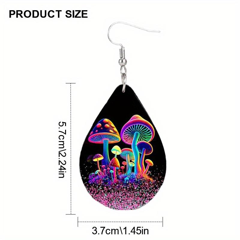 Glowing Mushroom Jellyfish Pattern PU Leather Earrings for Women Creative Fashion Earrings Double-sided Pattern Design Classic Water Drop Earrings