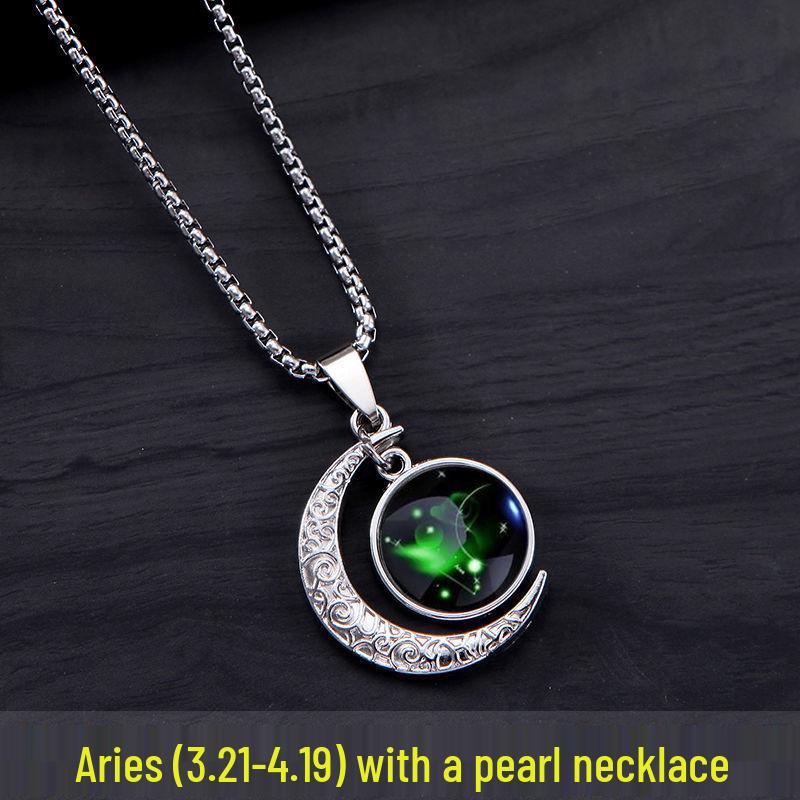 Leuchtende Zwölf Sternzeichen Anhänger Halskette für Männer & Frauen – Trendiger Hip Hop Edelstahl Choker