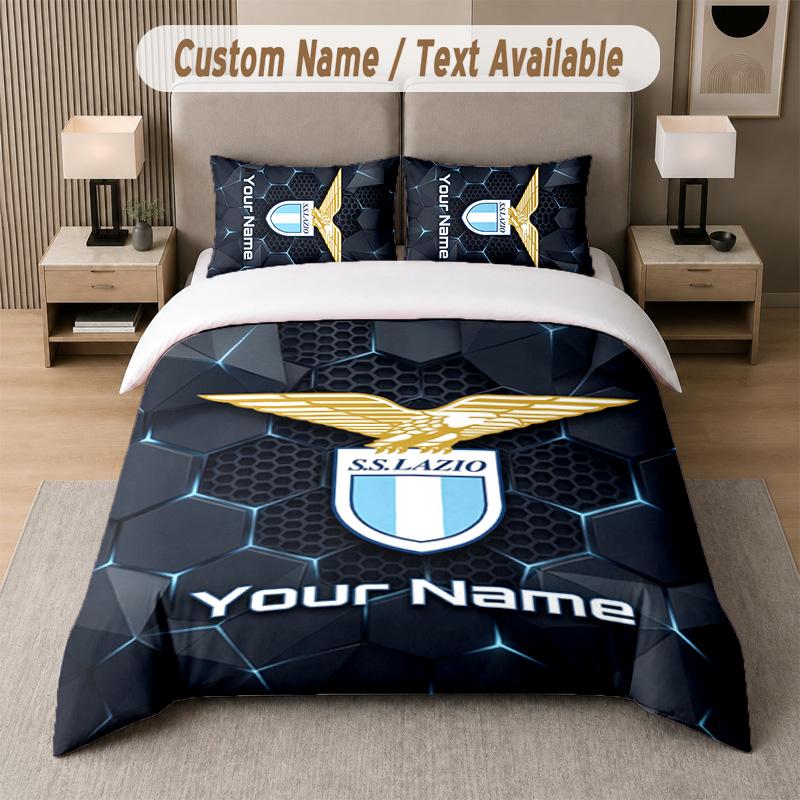 Ensemble de literie Design Lazio FC Texte personnalisé 1 Housse de couette & 2 Taies d'oreiller