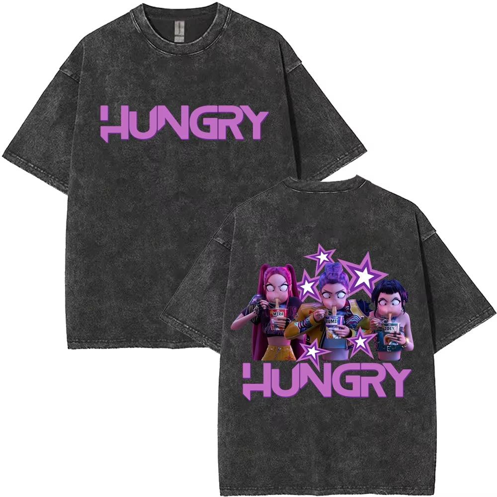 Washed Vintage Kpop Demon Hunters Cute Funny Derpy Tiger T-shirts Women Fashion Cartoon Trend T Shirt Oversized T-shirt