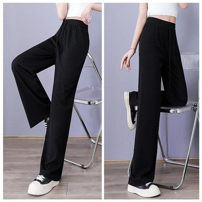 Eisseide Weitbein Hose Damen Sommer Leichtgewichtige High-Waist Drapierte Studenten Freizeit Hose Schlankmachend Lockere Passform Schmal Gerade Bein Hose