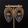 KEQIU Retro Peacock Oil Painting Micro-Set Diamond Stud Earrings Fashionable Vintage Design Earring Niche Accessory