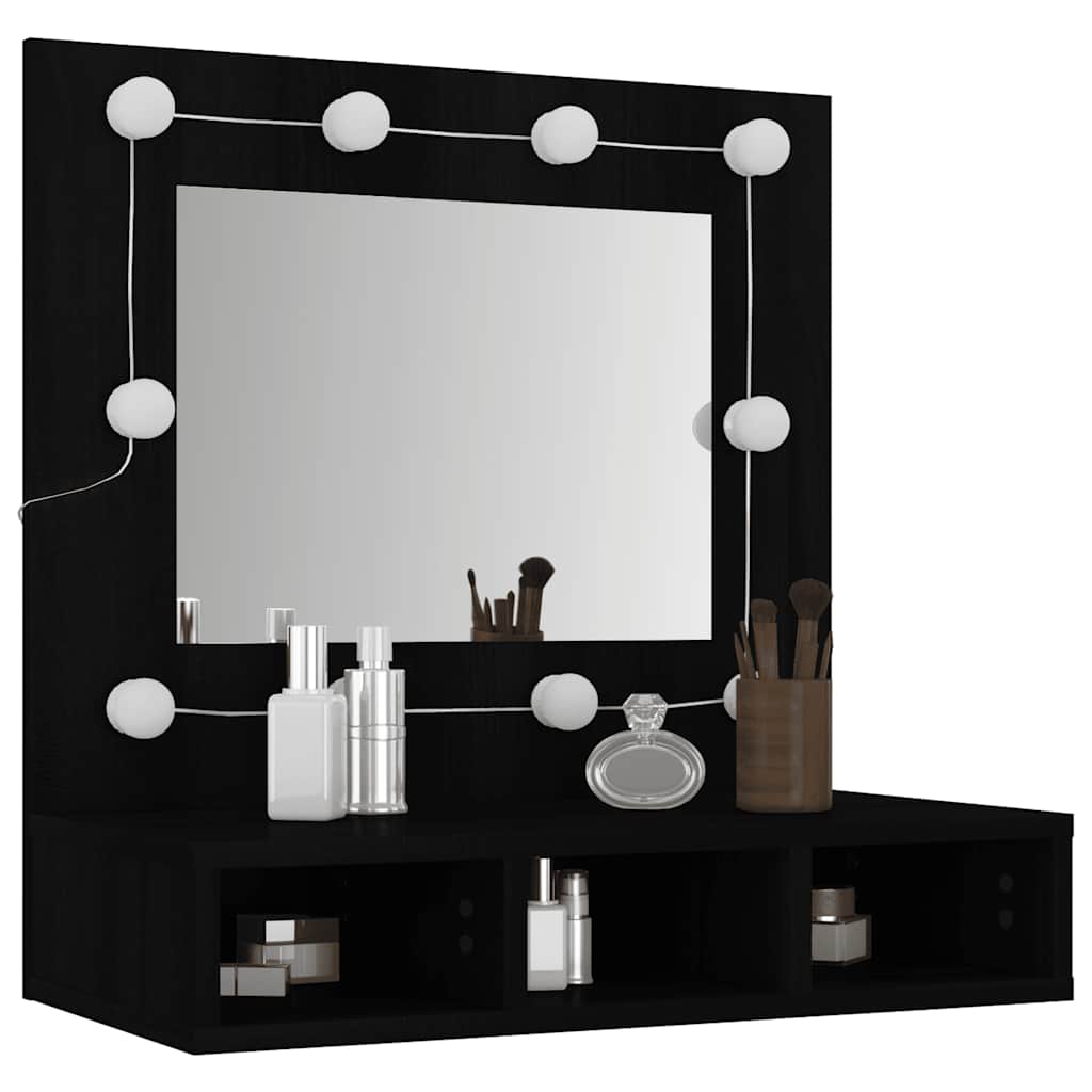vidaXL Spiegelschrank mit LED Schwarz 60x31,5x62 cm