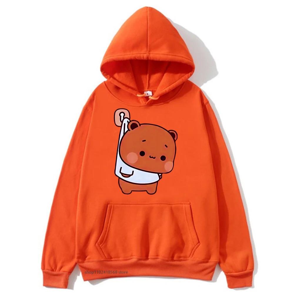 Cute Bubu and Duud Is Hanging In The Wall Funny Hoodie Panda and Brownie Bear Graphic Sweatshirt Clothes