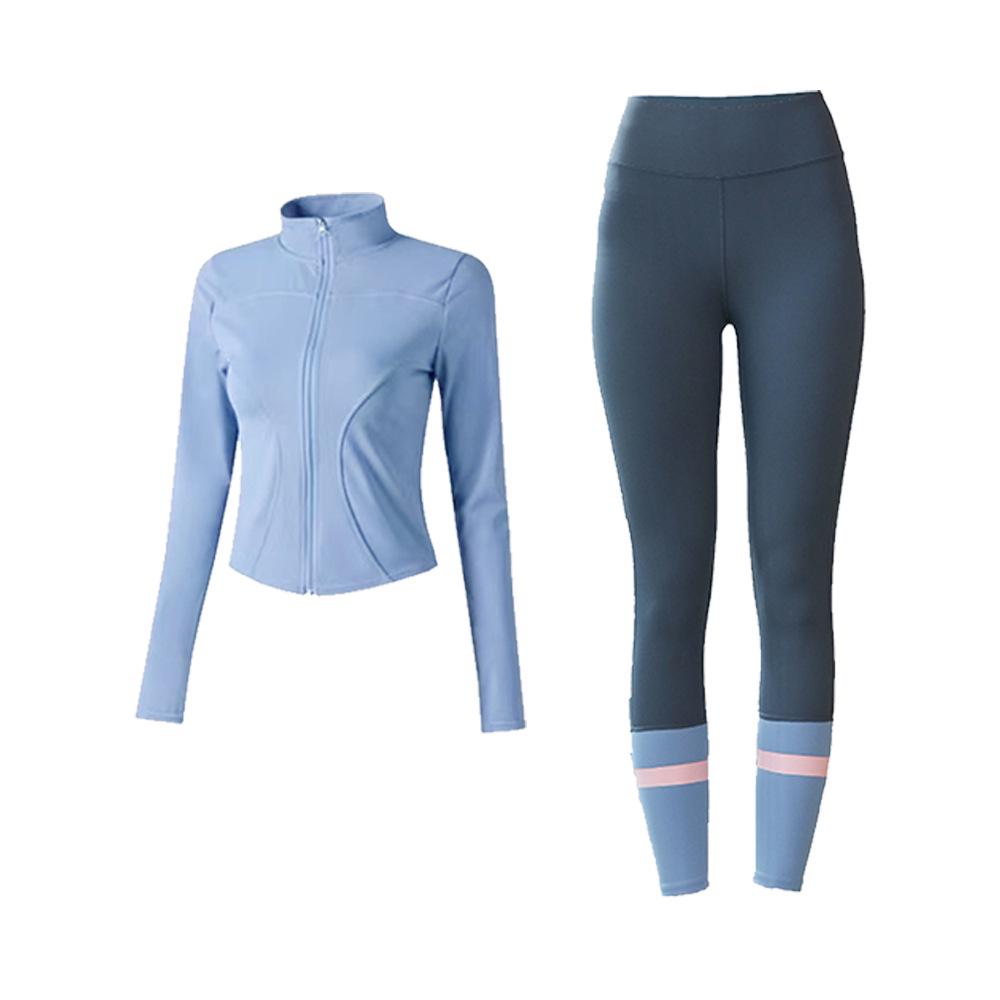 Women's Long-Sleeve Yoga Jacket & High-Waist Pants Set - Nude Peach