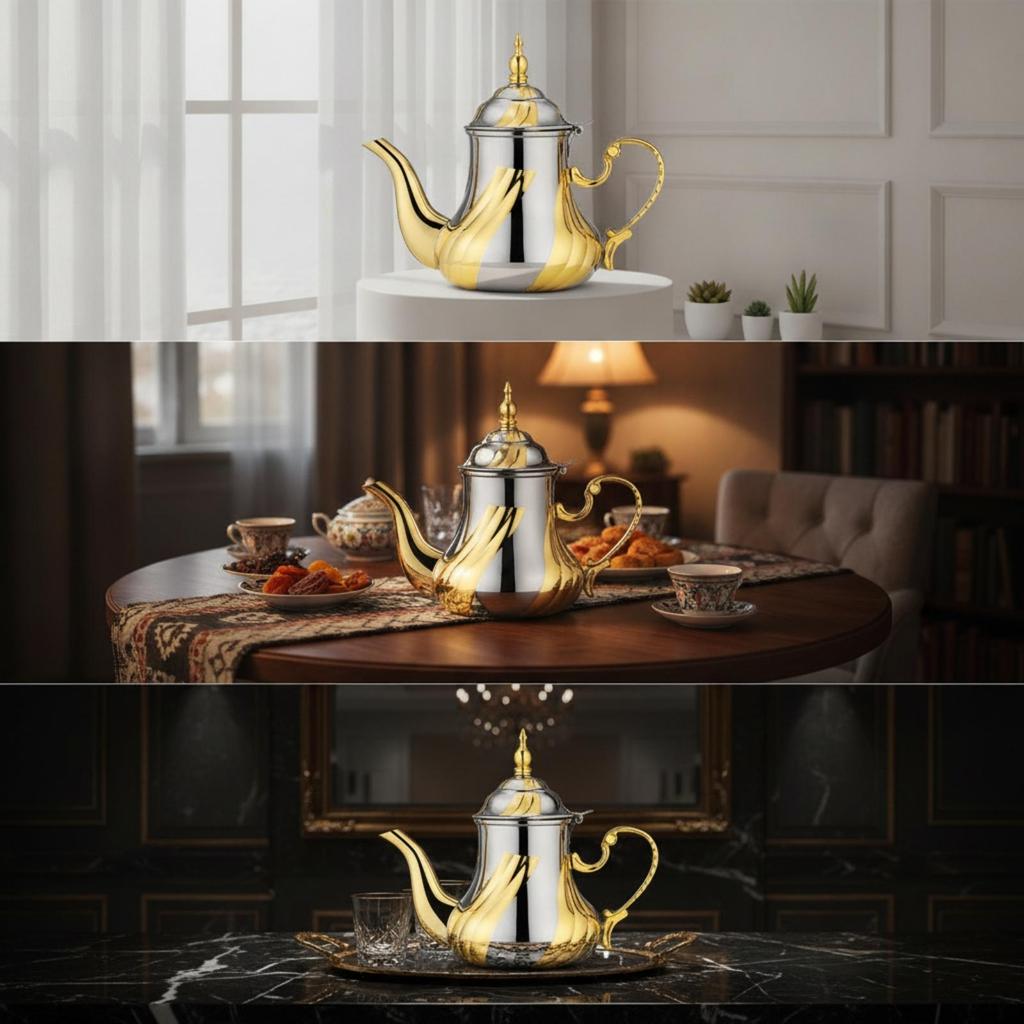 Gold and Silver Dallah Coffee Pot Sturdy Arabic Portable Easy