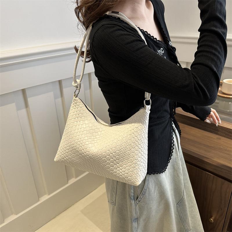 Retro-Mode-Handtasche mit großem Fassungsvermögen für Damen, neue einfache, lässige Tragetasche, gewebte Textur, Unterarmtasche