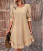 Plus Size Casual Volné Mid šaty pro ženy Letní elegantní vintage šaty A-Line Dámské bavlněné lněné šaty