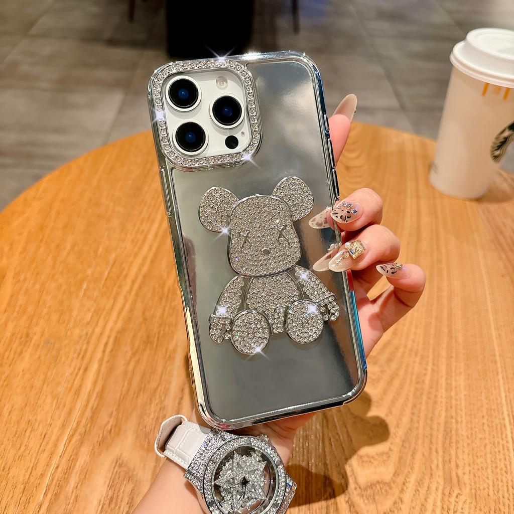 Electroplated Flash Diamond Lens Mobile Phone Case Is Suitable for Apple 16PROMA Diamond Bear Protective Case 14/13 Protective Case