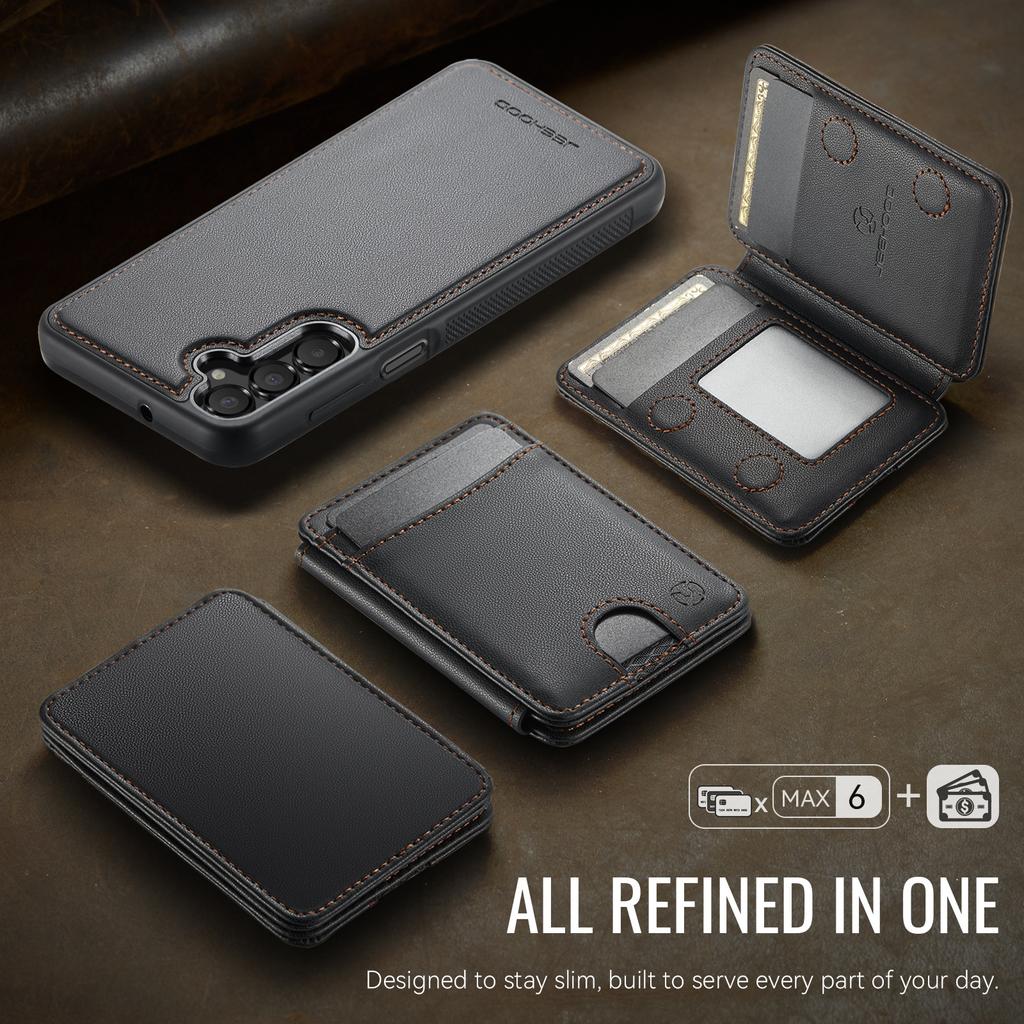 For Samsung Galaxy A16 4G/Galaxy A16 5G Magnetic Case JEEHOOD J10 Leather Back Phone Cover with Detachable Card Holder Kickstand