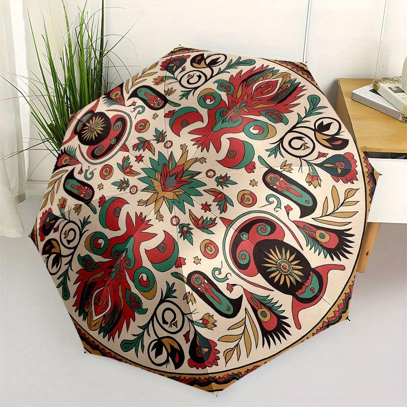 

Colorful Circular Floral Patterned Decorative PlateUmbrella with Cute Design, Portable 3-Fold Compact Umbrella for Men & Women, Valentine s Day Mother