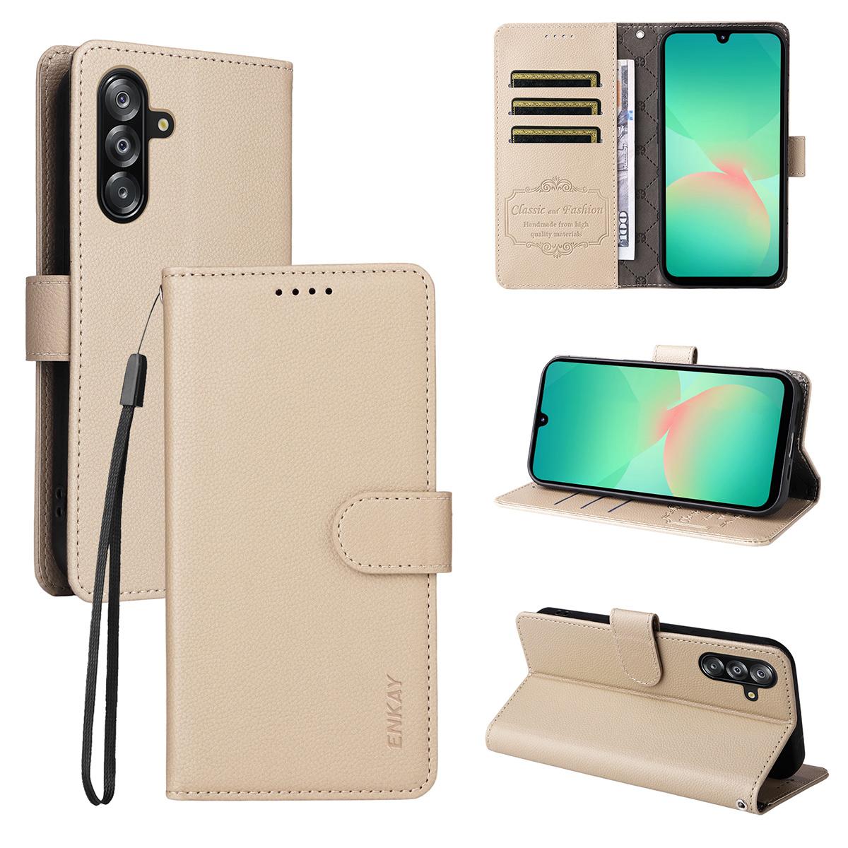 

For Samsung Galaxy A26 5G/Galaxy A16 4G/Galaxy A16 5G/Galaxy A17 5G Wallet Case with Strap RFID Blocking Leather Stand Phone Cover Beige