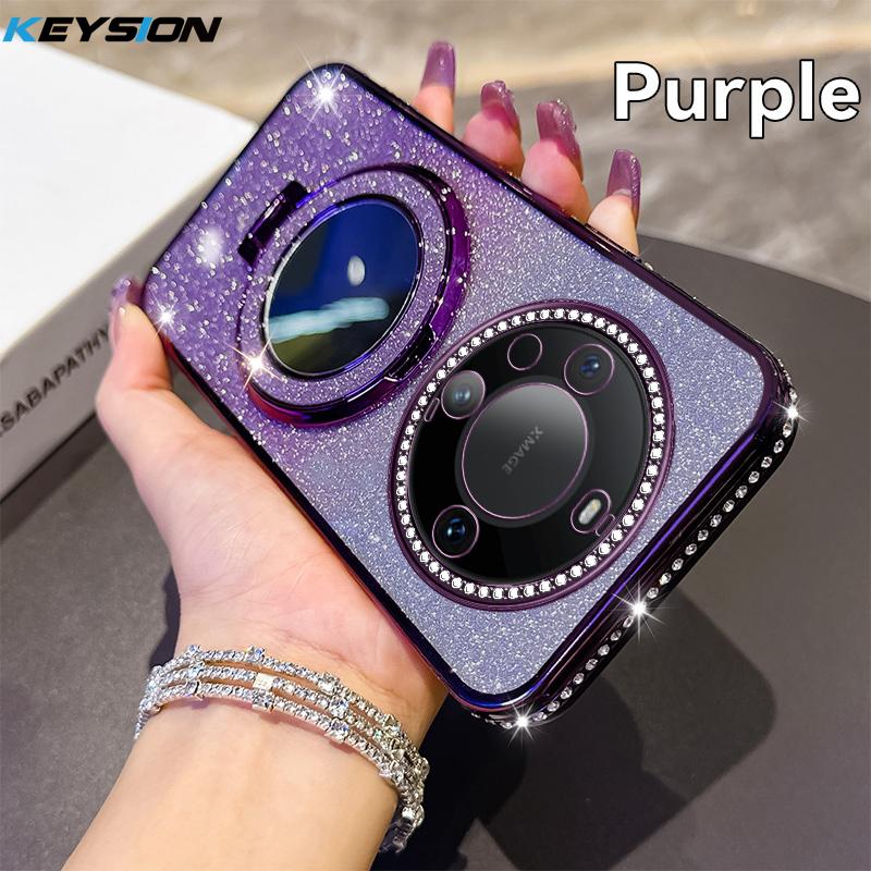KEYSION Luxury Glitter Jewelled Magnetic Phone Case for Huawei Mate 60 Pro 50 Pro 40 Pro Makeup Mirror Stand Shockproof Cover