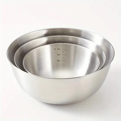 Conjunto de 3 Peças de Tigelas de Mistura em Aço Inoxidável Com Escala de Medição Grande Capacidade Para Cozinhar Assar Armazenamento de Alimentos Essenciais de Cozinha