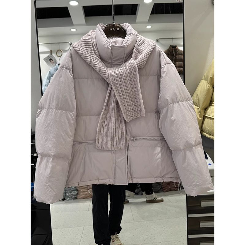 

Зимняя женская мода Короткая хлопковая одежда Воротник-стойка Маленький шарф Теплая куртка Костюм Тренд L